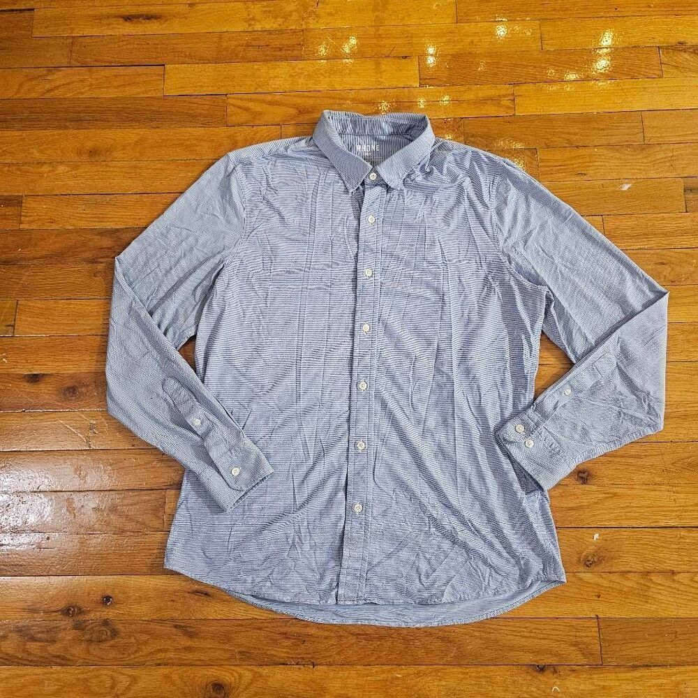 Rhone Button Up Shirt Mens Large Blue Long Sleeve Stretch Nylon